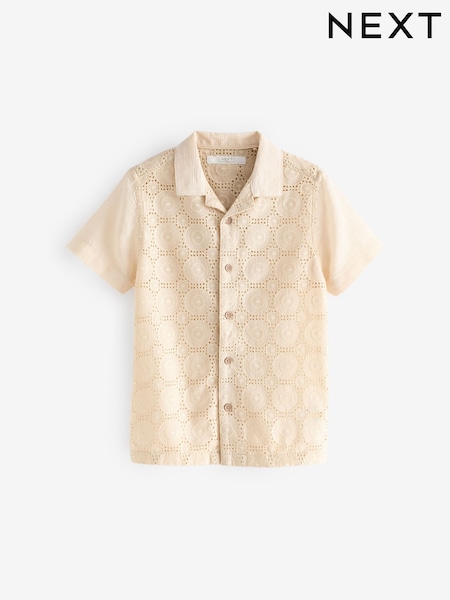 Bež/bela - 100% Cotton Short Sleeves Textured Shirt (3-16yrs) (219976) | € 10 - € 15