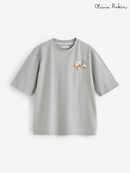 Pelēks - Olivia Rubin Grey Oversized Pastry Graphic T-shirt