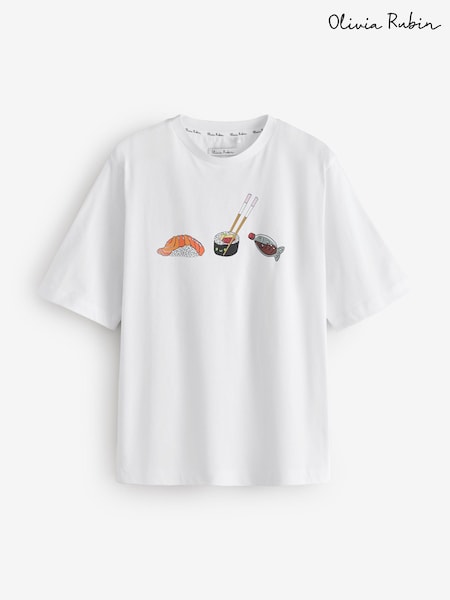 Blanco - Olivia Rubin Oversized Sushi Graphic White T-shirt