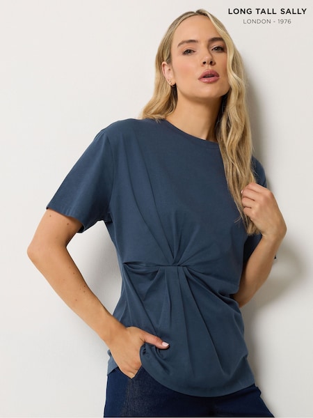 Blue - Long Tall Sally Twist Front Cotton T-shirt