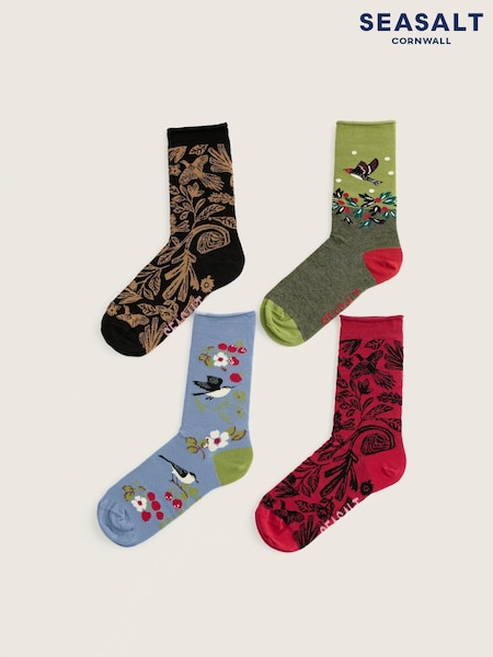 Natural - Seasalt Cornwall Gift Box Of 4 Arty Birds Socks