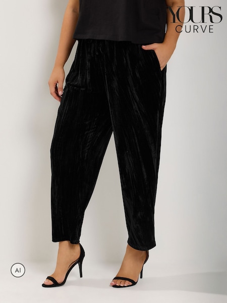 Қара - Yours Curve Velvet Barrel Trousers