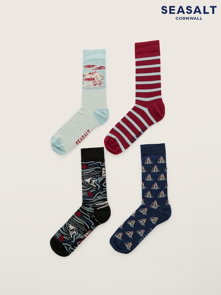 Green - Seasalt Cornwall Arty Socks Boat Gift Box Of 4
