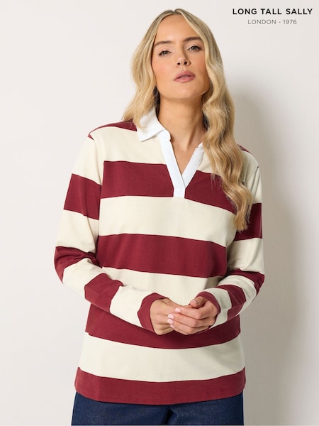 Red - Long Tall Sally Stripe Cotton Rugby Sweatshirt