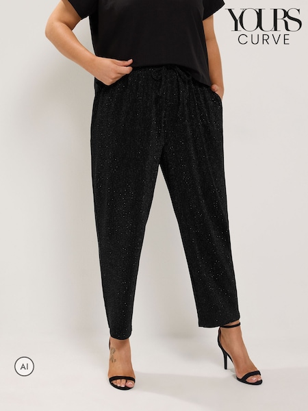 Black - Yours Curve Sparkle Barrel Trousers
