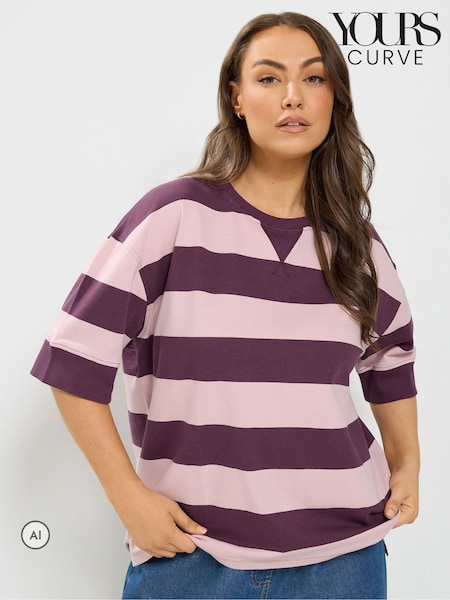 Purple - Yours Curve Stripe Heavyweight T-shirt