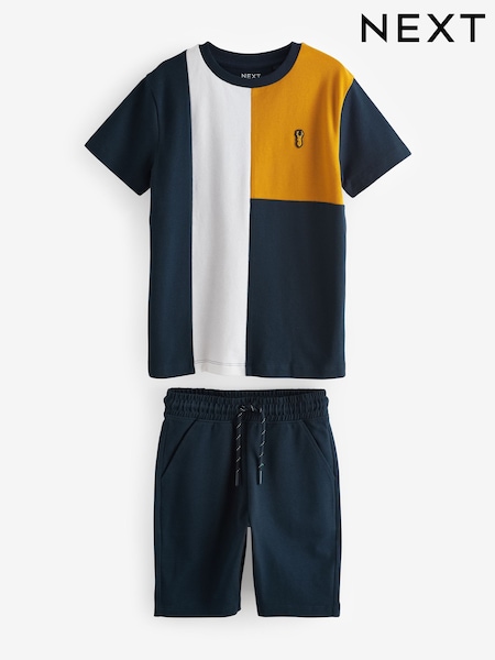 Rumena/mornarsko modra - Colourblock 100% Cotton Shorts and T-Shirt Set (3-16yrs) (221188) | € 12 - € 20