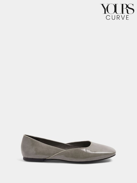 Grey - Yours Curve Square Toe Ballet Pumps