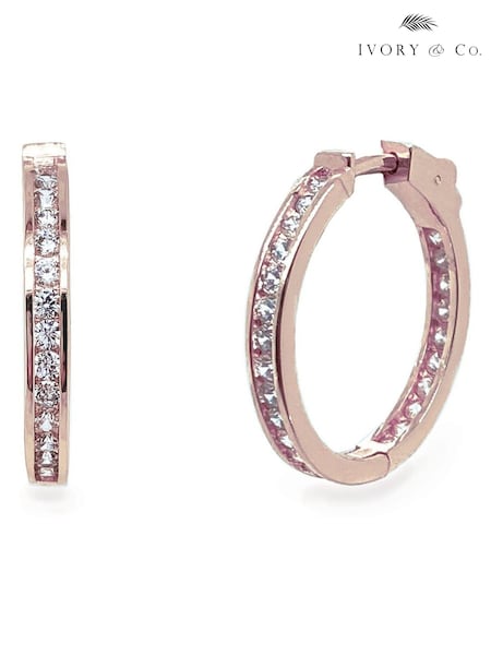 Ivory & Co Rose Gold Copenhagen And Crystal Hoop Earrings (221397) | €51