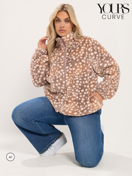 Brown - Yours Curve Zip Through Fleece