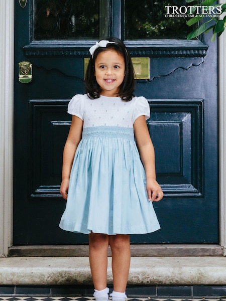Trotters London Blue Rose Hand Smocked Dress (221621) | ‏443‏₪ - ‏473‏ ₪