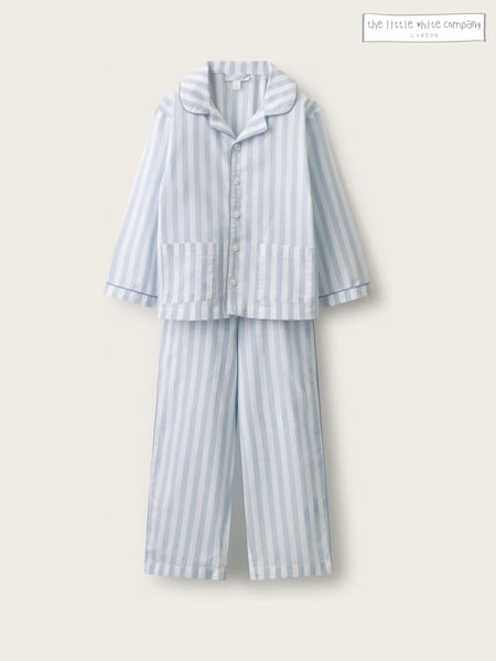 Plavo - Tradicionalna pidžama opuštenog kroja The White Company Striped sa poplinskim cevkama