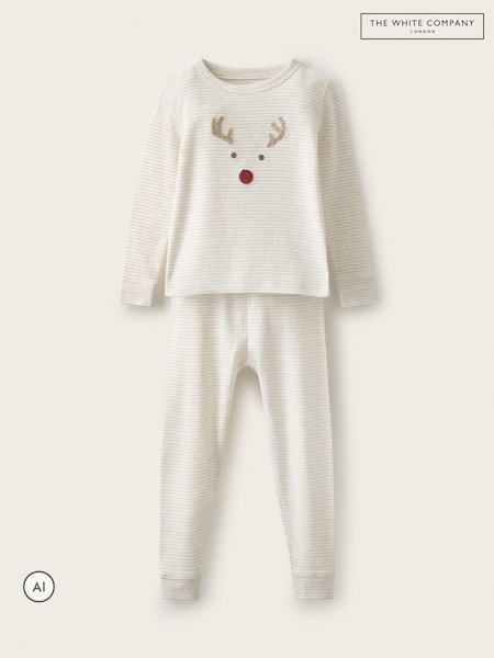 Natural - The White Company Blend Jingles Neutral Stripe Skinny Fit Pyjamas