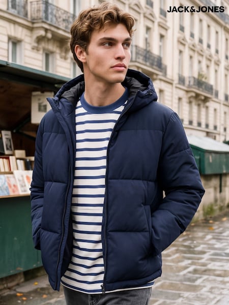 Blue - Regular Jack & Jones Hooded Puffer Jacket