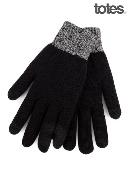 Totes Black Mens Stretch Knitted Smar Touch Winter Gloves With Brushed Inner (221737) | $24