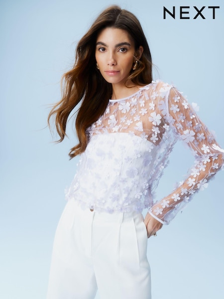 Flieder-Violett - 3D Floral Mesh Blouse (222559) | 33 €