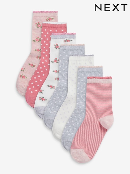 Rózsaszínű - 7 Pack Cotton Rich Pretty Ankle Socks (223327) | 5 090 Ft - 5 680 Ft