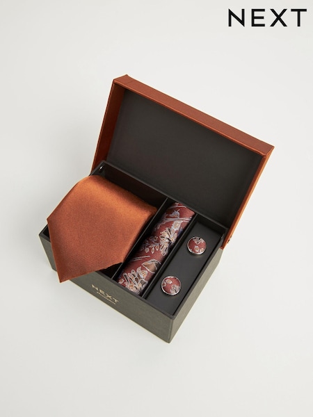 Rust Orange Silk Tie, Pocket Square and Cufflinks Gift Box Set (223825) | 198 QAR