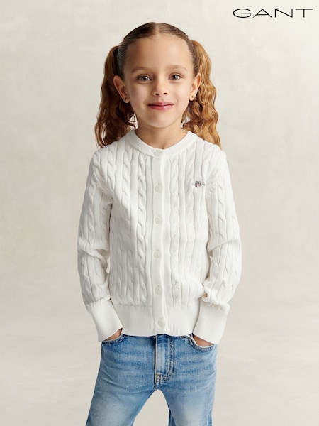 White - Gant Shield Cable Knit Cardigan