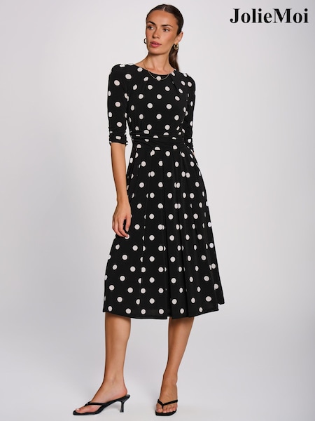 Black - Jolie Moi 3/4 Sleeve Midi Swing Jersey Dress