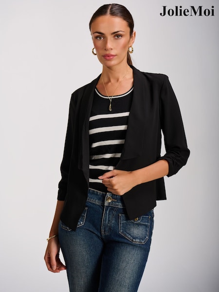 Қара - Jolie Moi Draped Open Collar Blazer