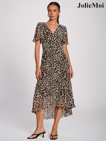 Animal - Jolie Moi Angel Sleeve Pleated Chiffon Maxi Dress
