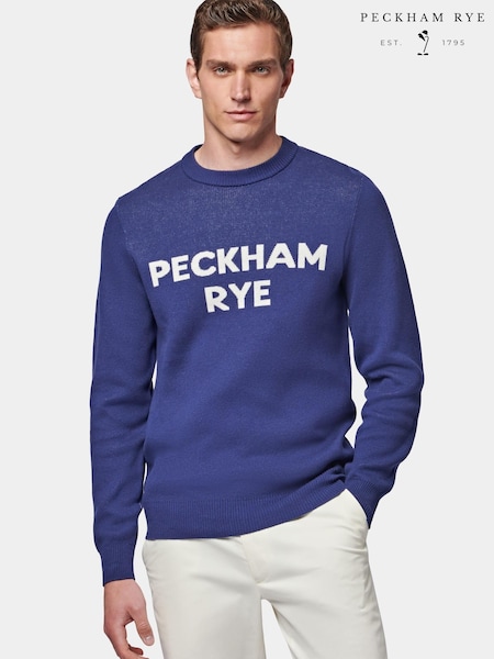 Blau - Peckham Rye Intarsia-Strickpullover mit Rundhalsausschnitt aus 100 % Baumwolle (224634) | 57 €