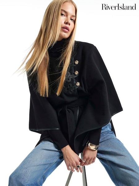 أسود - River Island Drummer Detail Cape Poncho