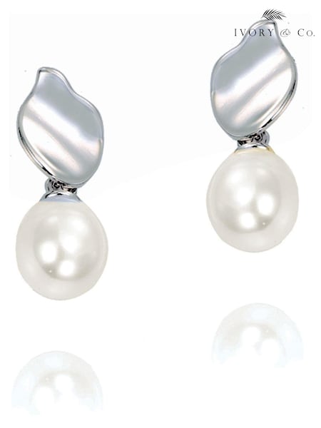 Ivory & Co Rhodium Modern Pearl Effect Drop Earrings (224876) | €37