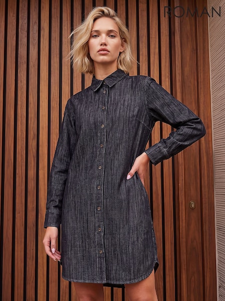 Negro - Vestido camisero con botones de Roman