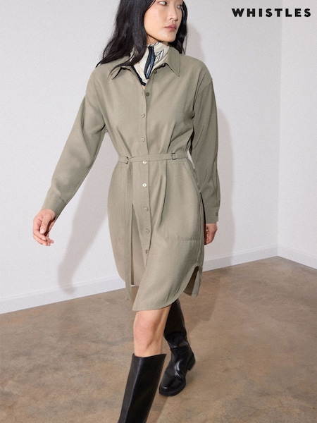 Green - Whistles Ring Detail Shirt Twill Dress