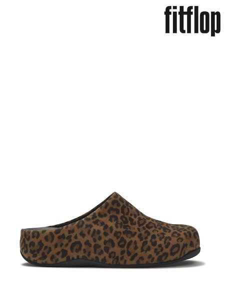 Brown - Fitflop Shuv Suede Leopard Mules