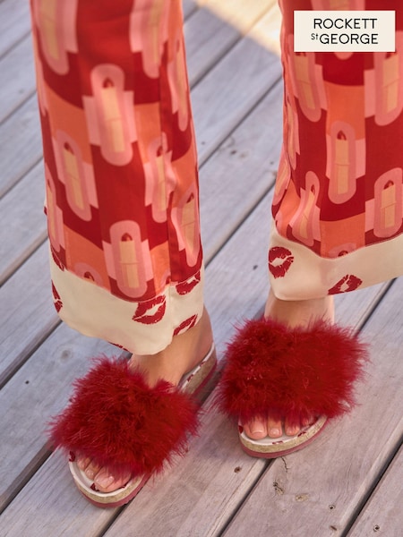 Rockett St George Red Lips Print Faux Fur Clog Sliders (225287) | €16