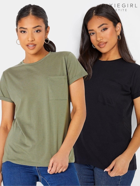 PixieGirl Petite Black Basic Short Sleeve Pocket T-Shirts 2 Pack (225321) | €13