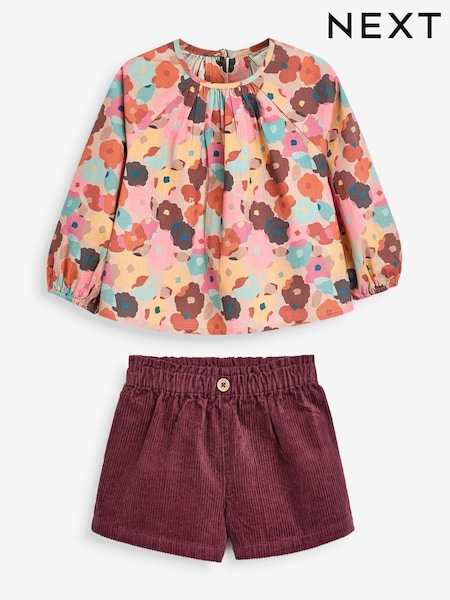 Pink Floral 100% Cotton Blouse Shorts and Tights Set (3mths-7yrs) (225370) | AED88 - AED102