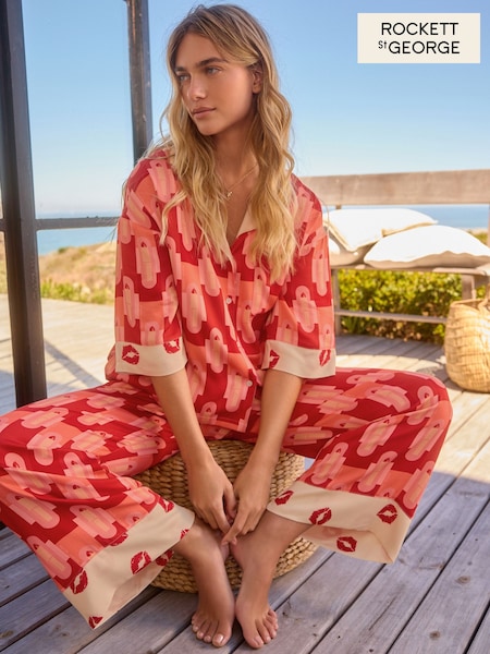 Rockett St George Red Lips Print Woven Button Through Pyjamas (225546) | €25