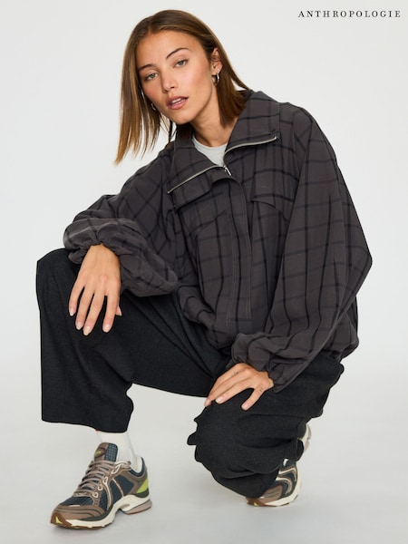 Grau - Anthropologie Check Bomber Jacket