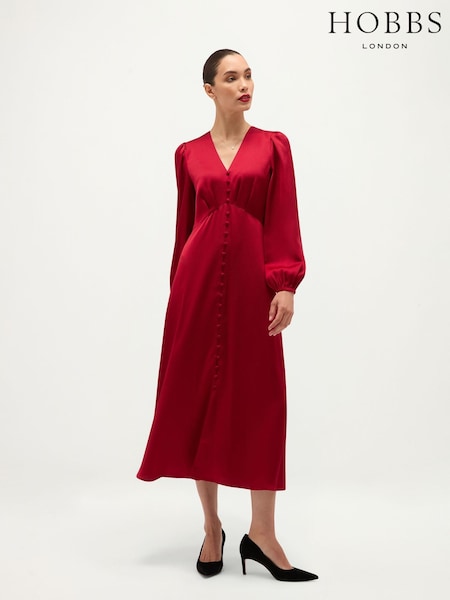 Red - Hobbs Rosabella Textured Satin Dress