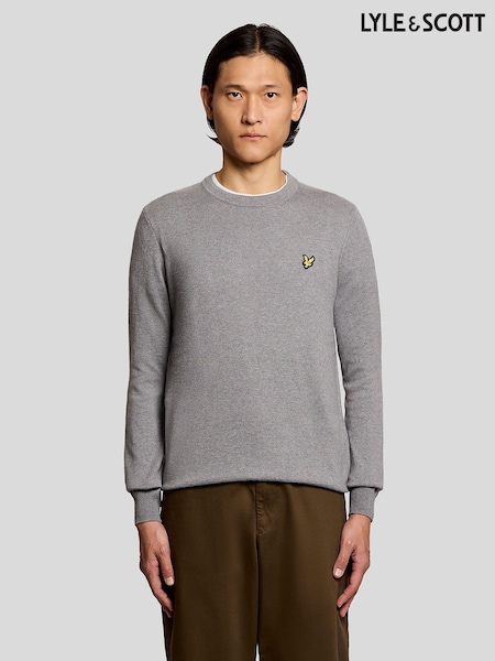 Grey - Regular Lyle & Scott Cotton Merino Crew Neck Jumper