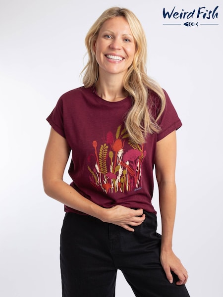 红色 - Weird Fish Wildflowers Front Print Cotton Graphic T-shirt