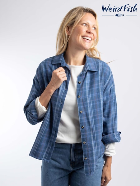 Blue - Weird Fish Corin Brushed Check Shirt