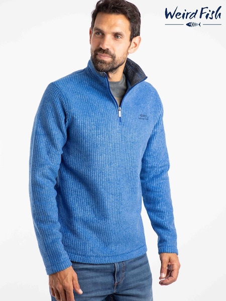 Modrá - Regular Weird Fish Newark Quarter Zip Grid Fleece