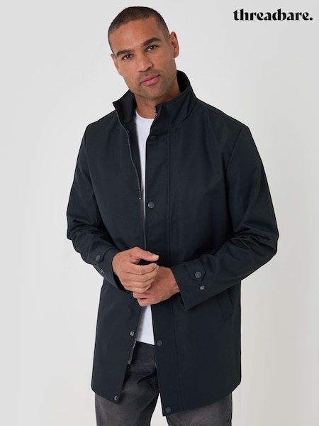 Blue - Regular Threadbare Showerproof Funnel Neck Longline Jacket