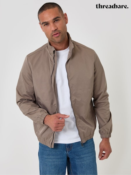 Marrón - Regular Threadbare Showerproof Zip Up Harrington Jacket