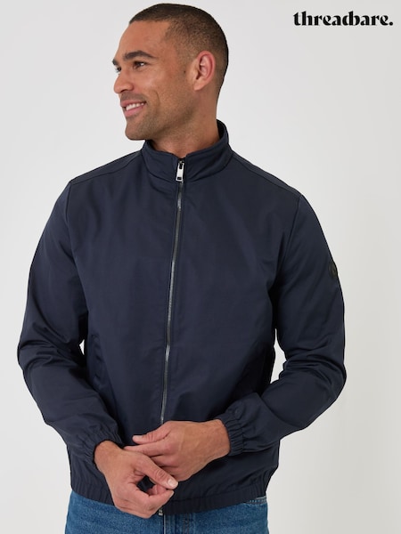 Blue - Regular Threadbare Showerproof Zip Up Harrington Jacket