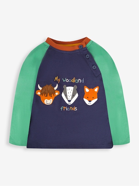 JoJo Maman Bébé Navy Woodland Heads Appliqué Top (226130) | €28