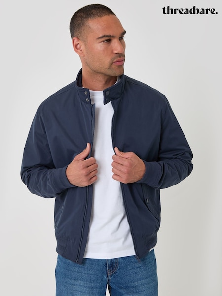 Blue - Regular Threadbare Showerproof Microfibre Harrington Jacket