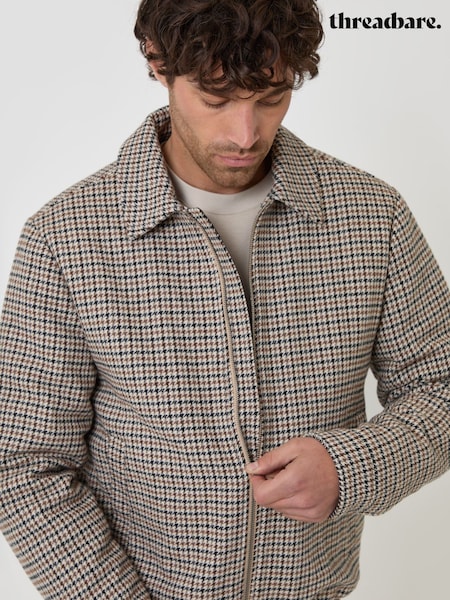 Braun Kariert - Regular Threadbare Faux Wool Collared Jacket