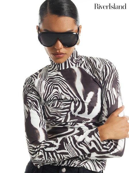 White - River Island Zebra Funnel Neck Top