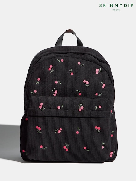 Black - Skinnydip Cherry Embroidered Backpack